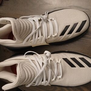 Adidas White and Black Athletic Shoes with Signature Stripes
